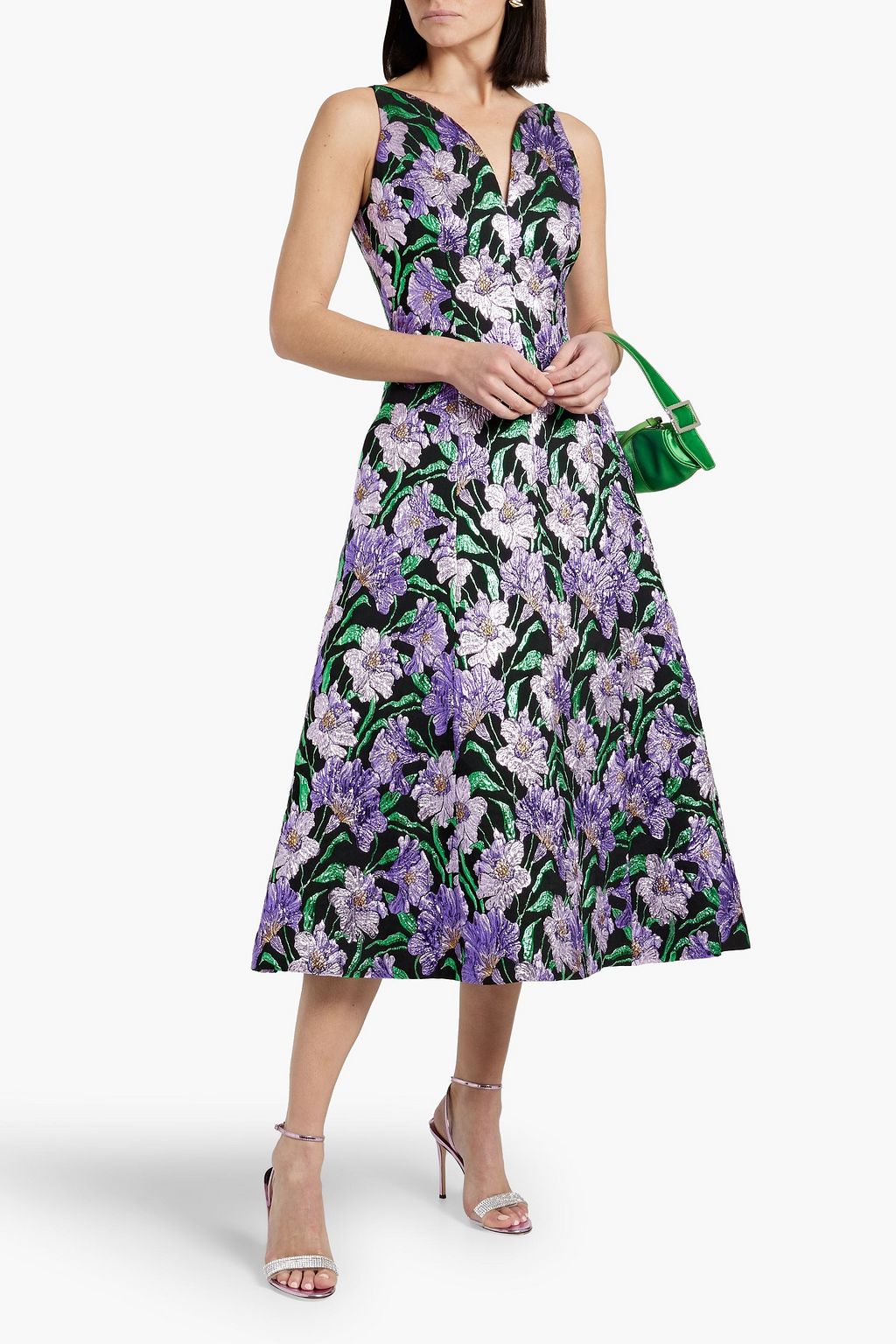 CAROLINA HERRERA Metallic brocade midi dress