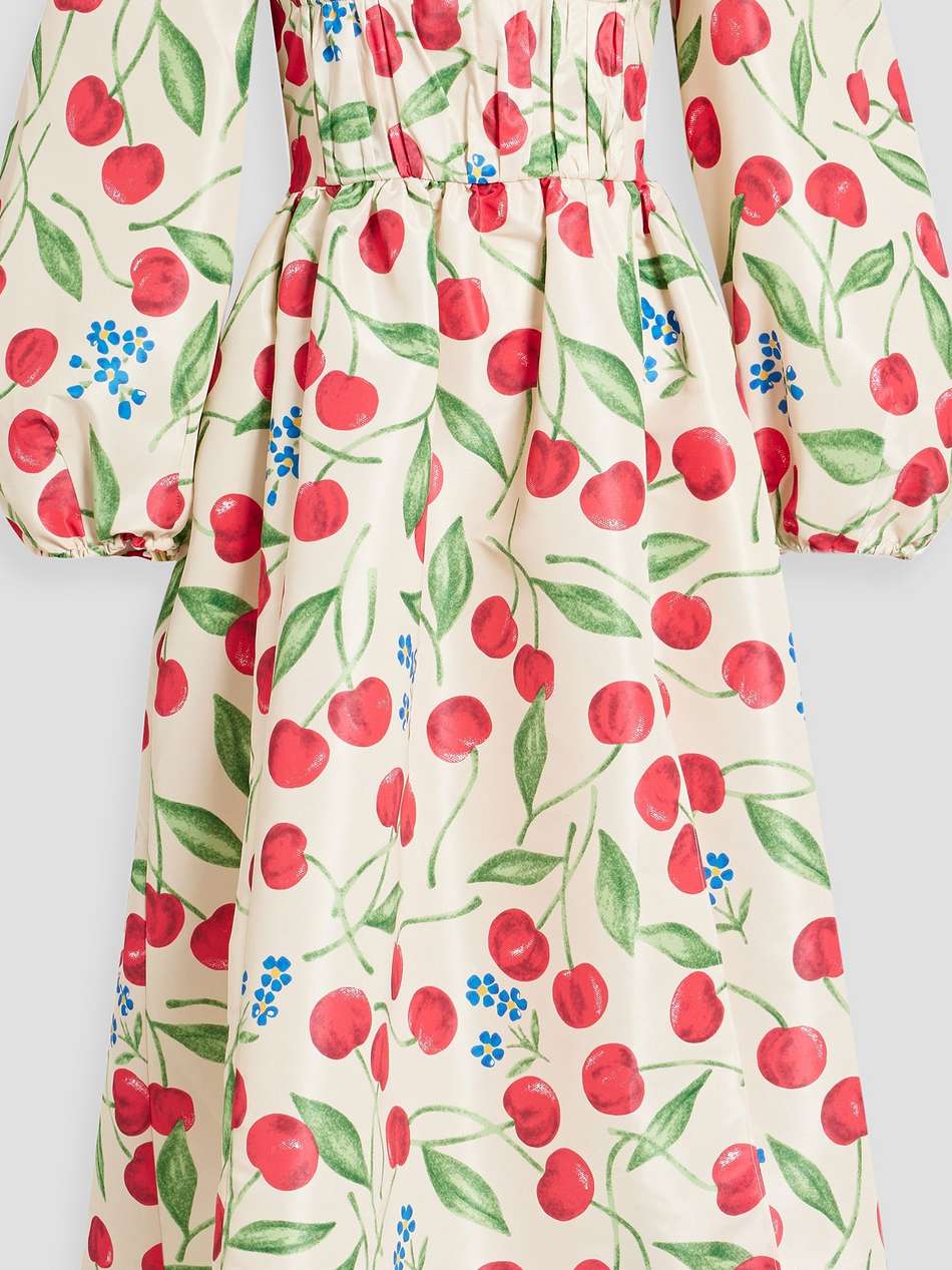 off-the-shoulder printed faille midi dress
