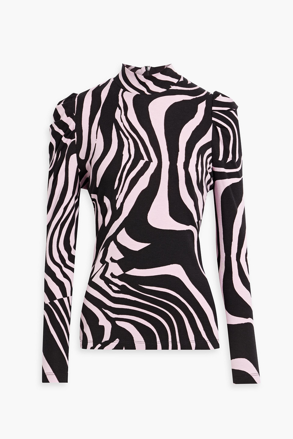 Diane Von Furstenberg Doha Zebra-print Lyocell And Wool-blend Jersey Turtleneck Top In Baby Pink