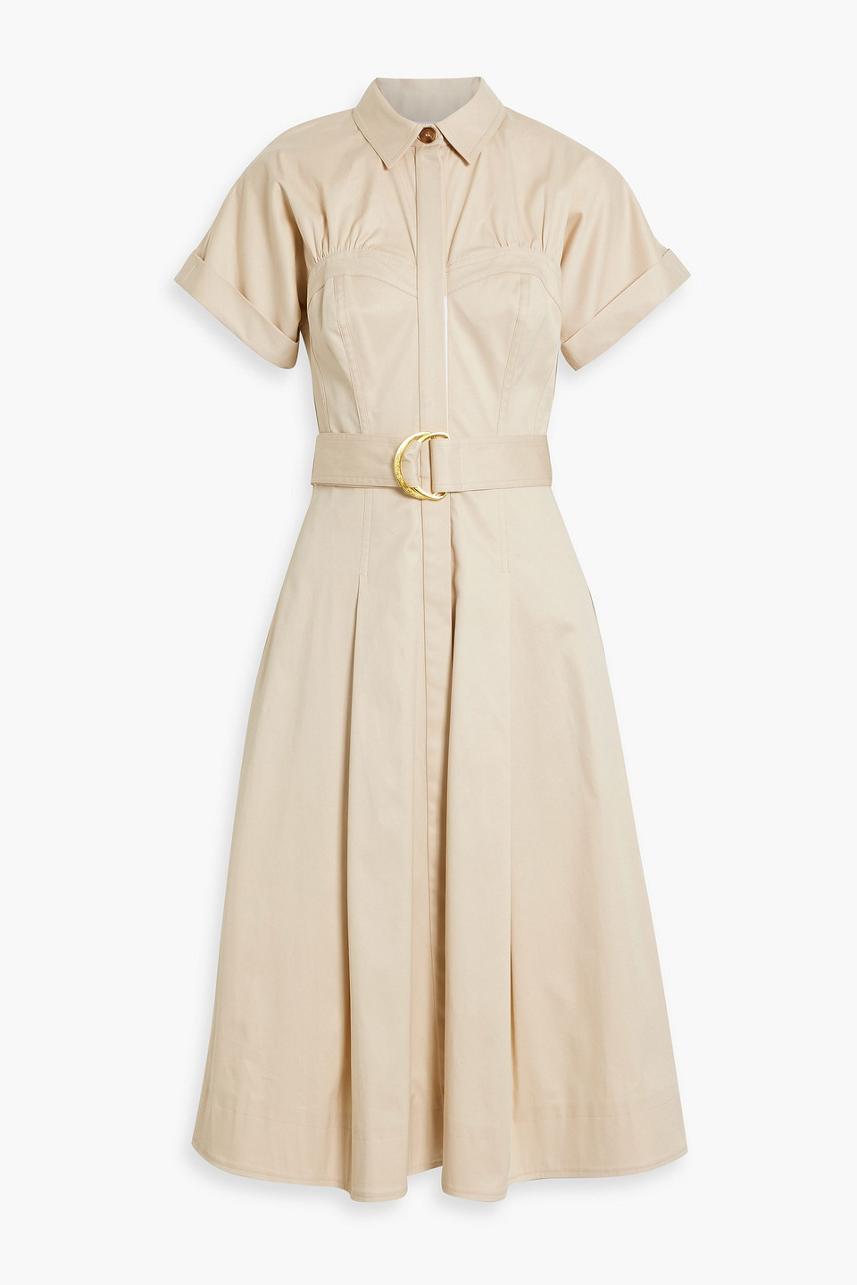 Carolina Herrera Pleated Cotton-blend Twill Midi Shirt Dress In Beige |  ModeSens