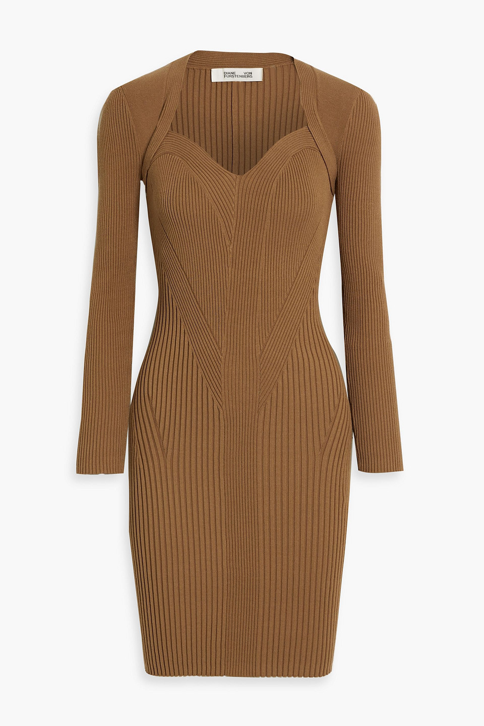Diane Von Furstenberg Chloe Ribbed-knit Mini Dress In Camel