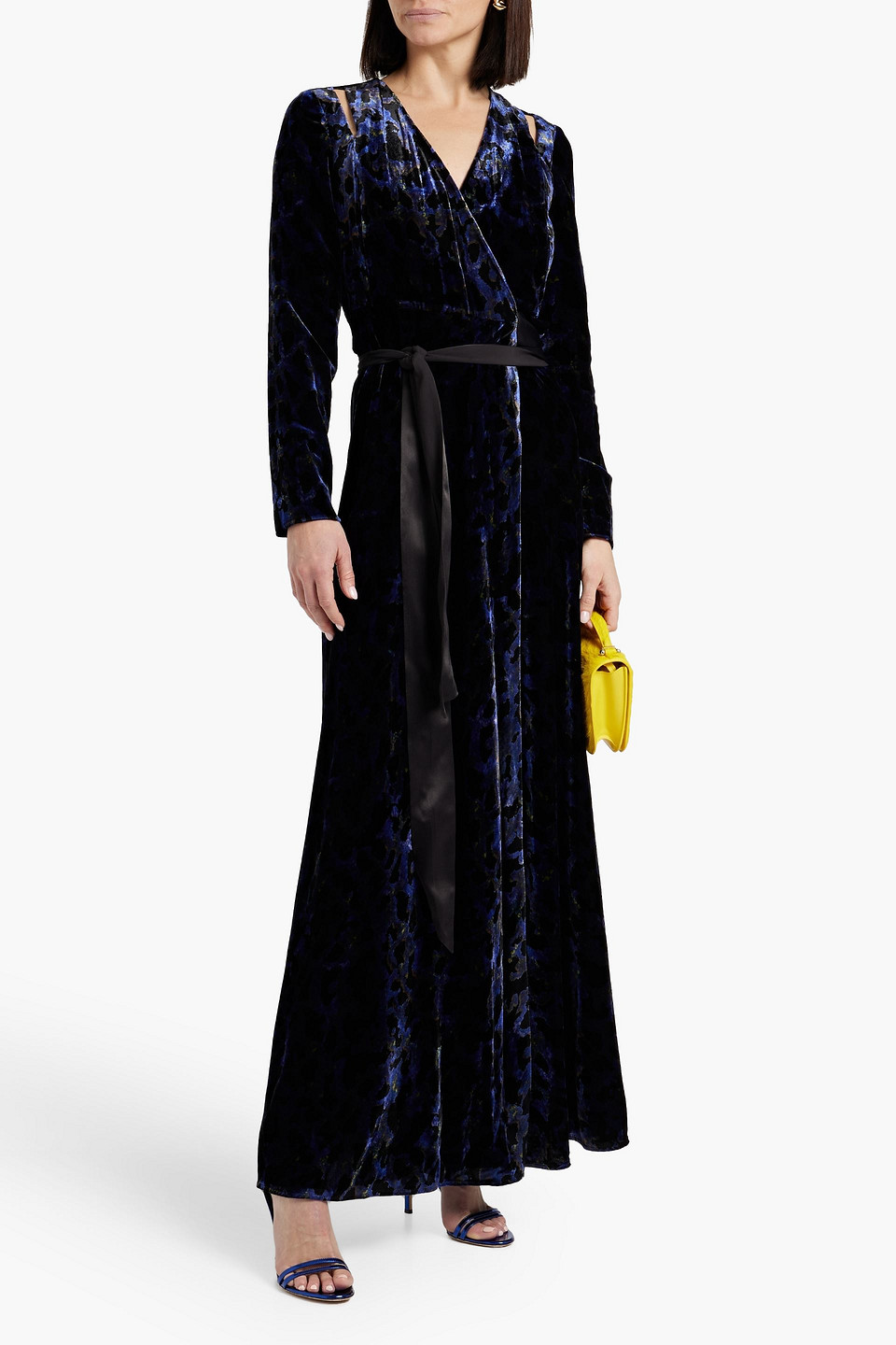 Shop Diane Von Furstenberg Pogue Devoré-velvet Maxi Wrap Dress In Navy