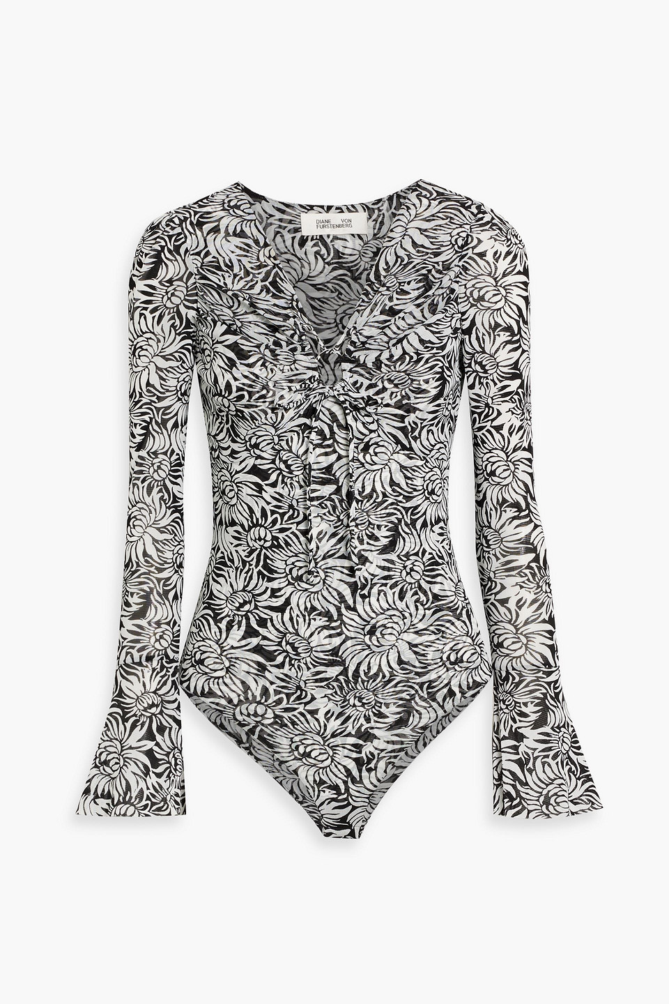 Diane Von Furstenberg Lyric Floral-print Stretch-mesh Bodysuit In Black