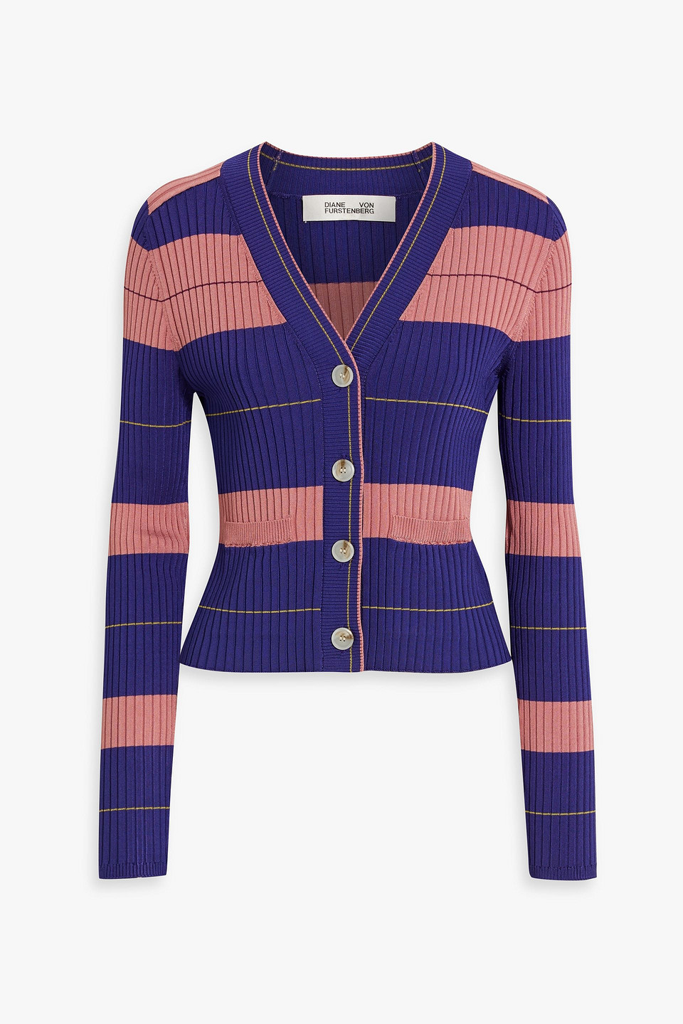 Diane Von Furstenberg Tereza Striped Ribbed-knit Cardigan In Purple