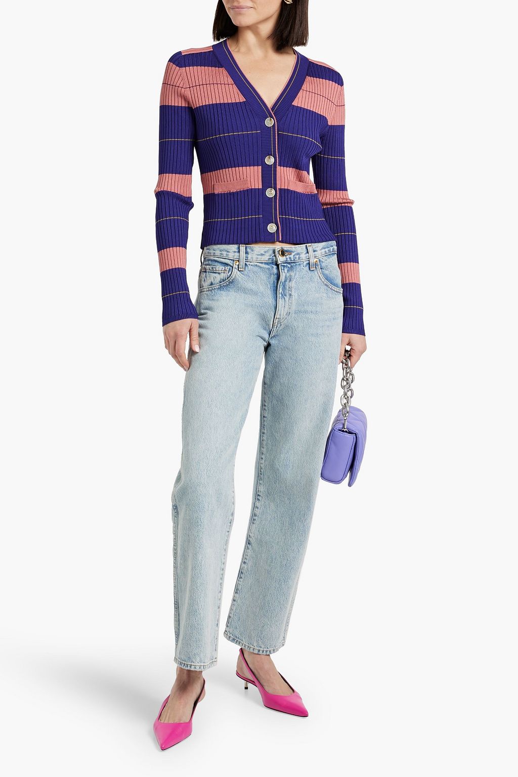 DIANE VON FURSTENBERG Tereza striped ribbed-knit cardigan