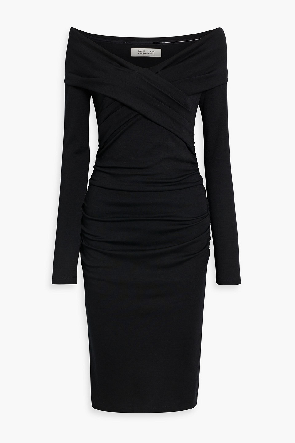 Diane Von Furstenberg Minx Off-the-shoulder Wool-blend Jersey Dress In Black