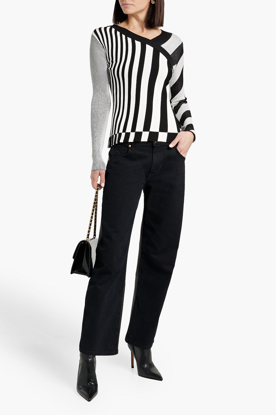 Diane Von Furstenberg Fila Striped Knitted Sweater In Black