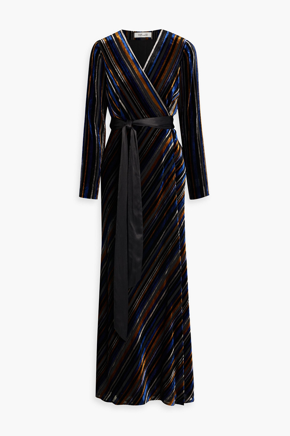 Diane Von Furstenberg Jareth Striped Devoré-velvet Maxi Wrap Dress In Black