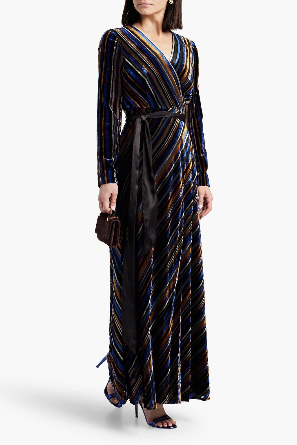 DIANE VON FURSTENBERG Jareth striped devoré-velvet maxi wrap dress