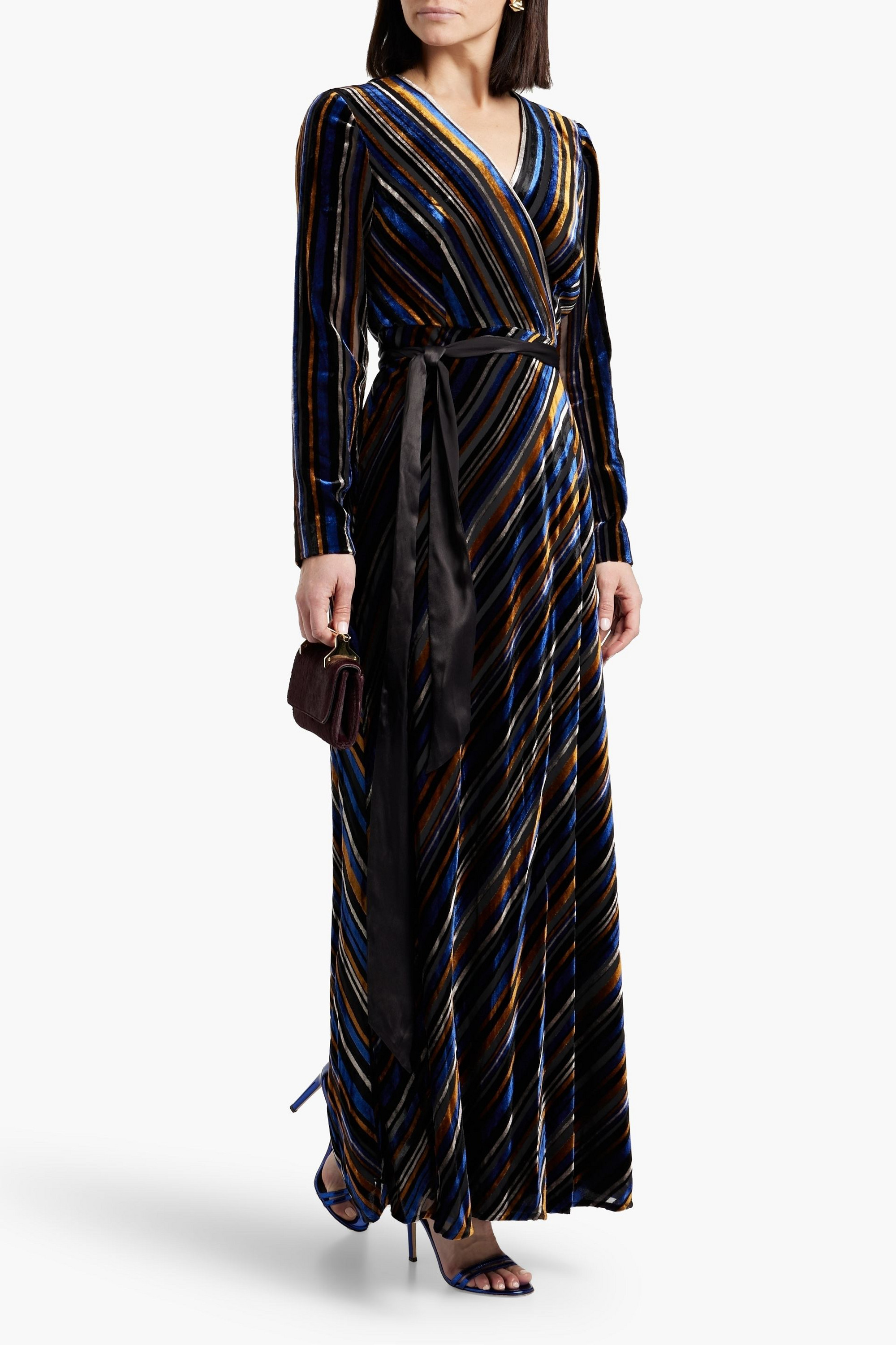 Diane von Furstenberg Jareth striped devoré-velvet maxi wrap dress