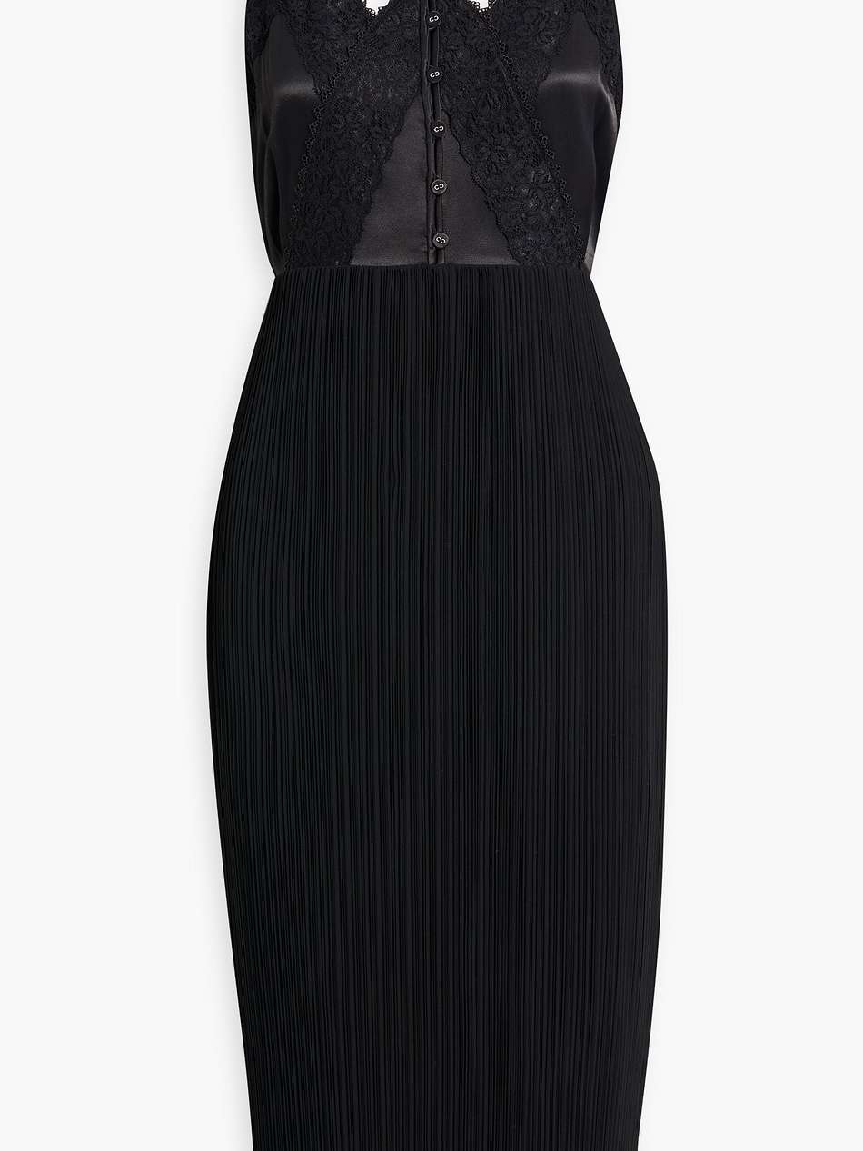 cosmo lace-trimmed plissé-satin midi dress