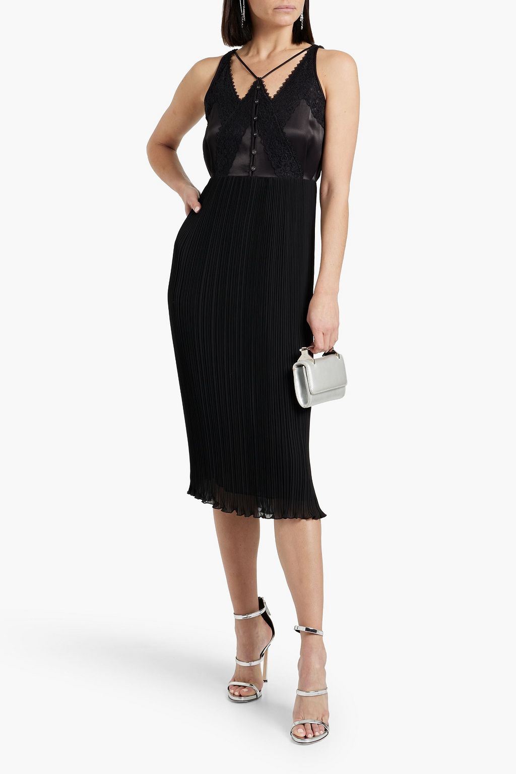 DIANE VON FURSTENBERG Cosmo lace-trimmed plissé-satin midi dress