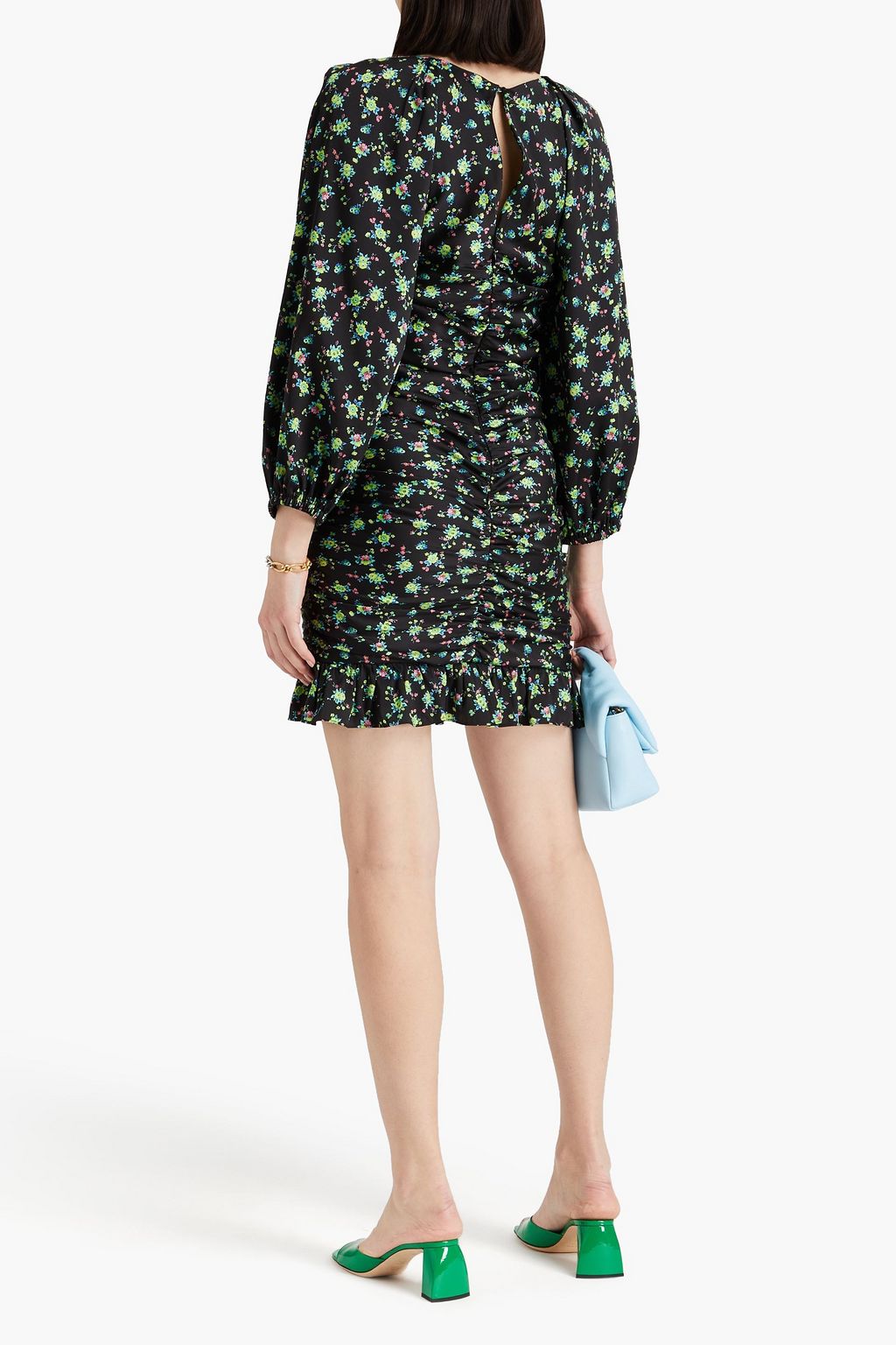 SANDRO Minikleid aus Twill mit floralem Print und Raffungen