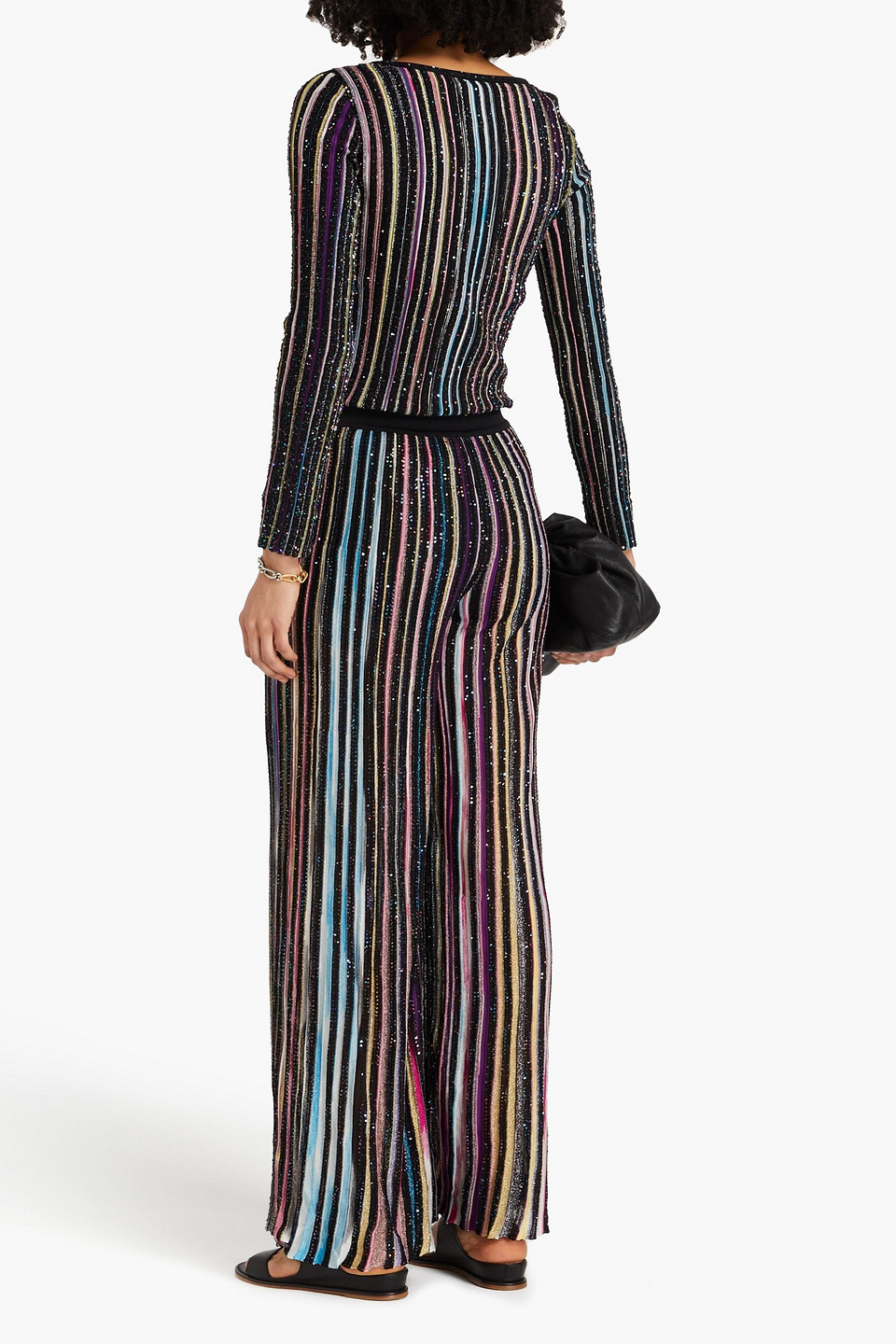 Shop Missoni Metallic Sequined Crochet-knit Wide-leg Pants In Black