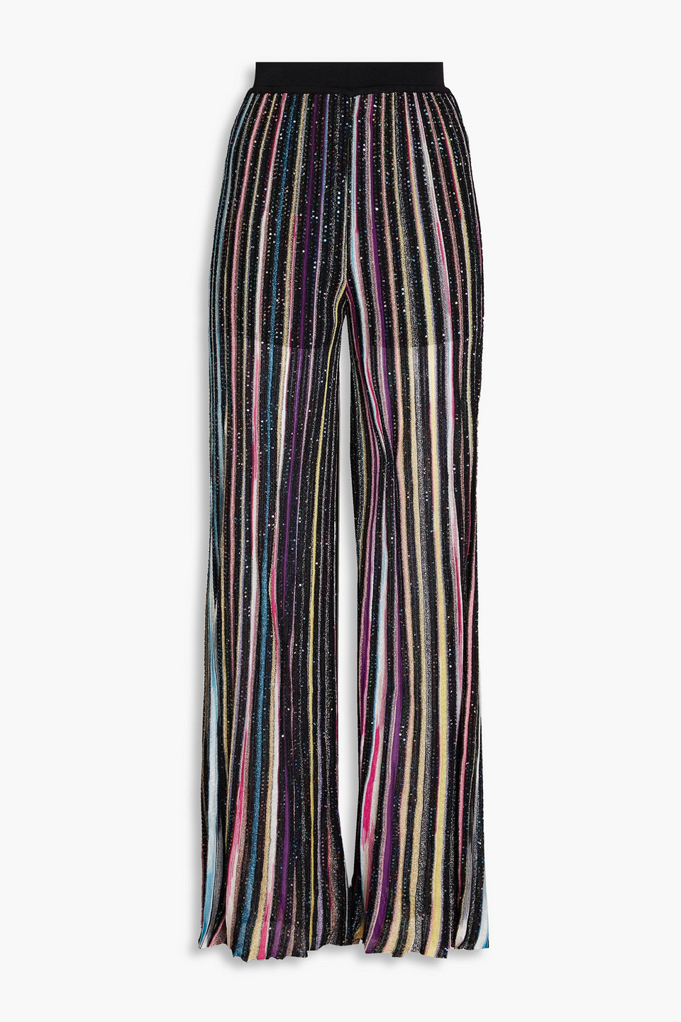 Missoni Sequined Striped Crochet-knit Wide-leg Pants In Black