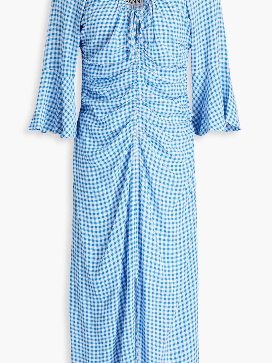 ruched gingham ecovero™-blend midi dress