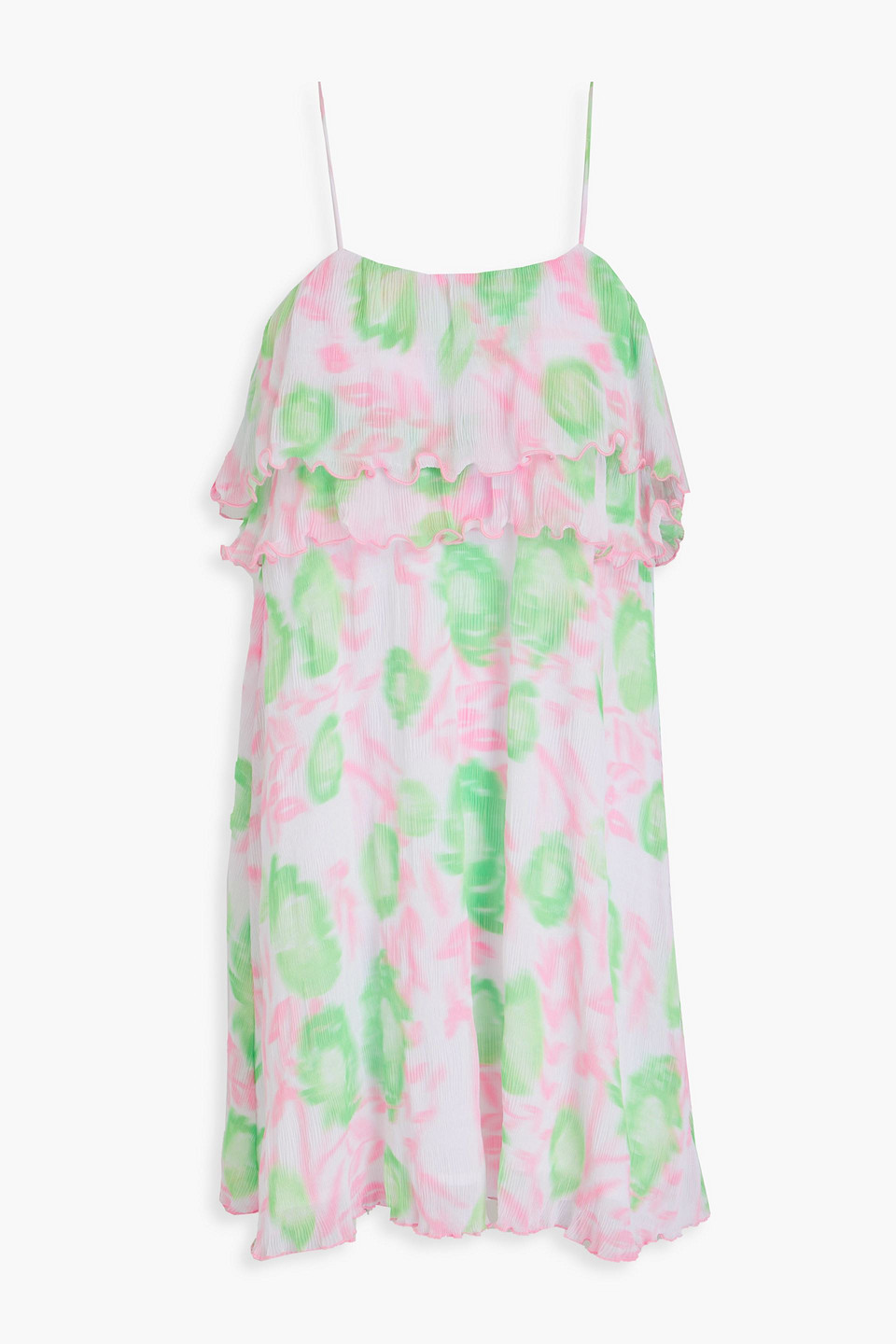 GANNI TIERED PRINTED GEORGETTE MINI DRESS
