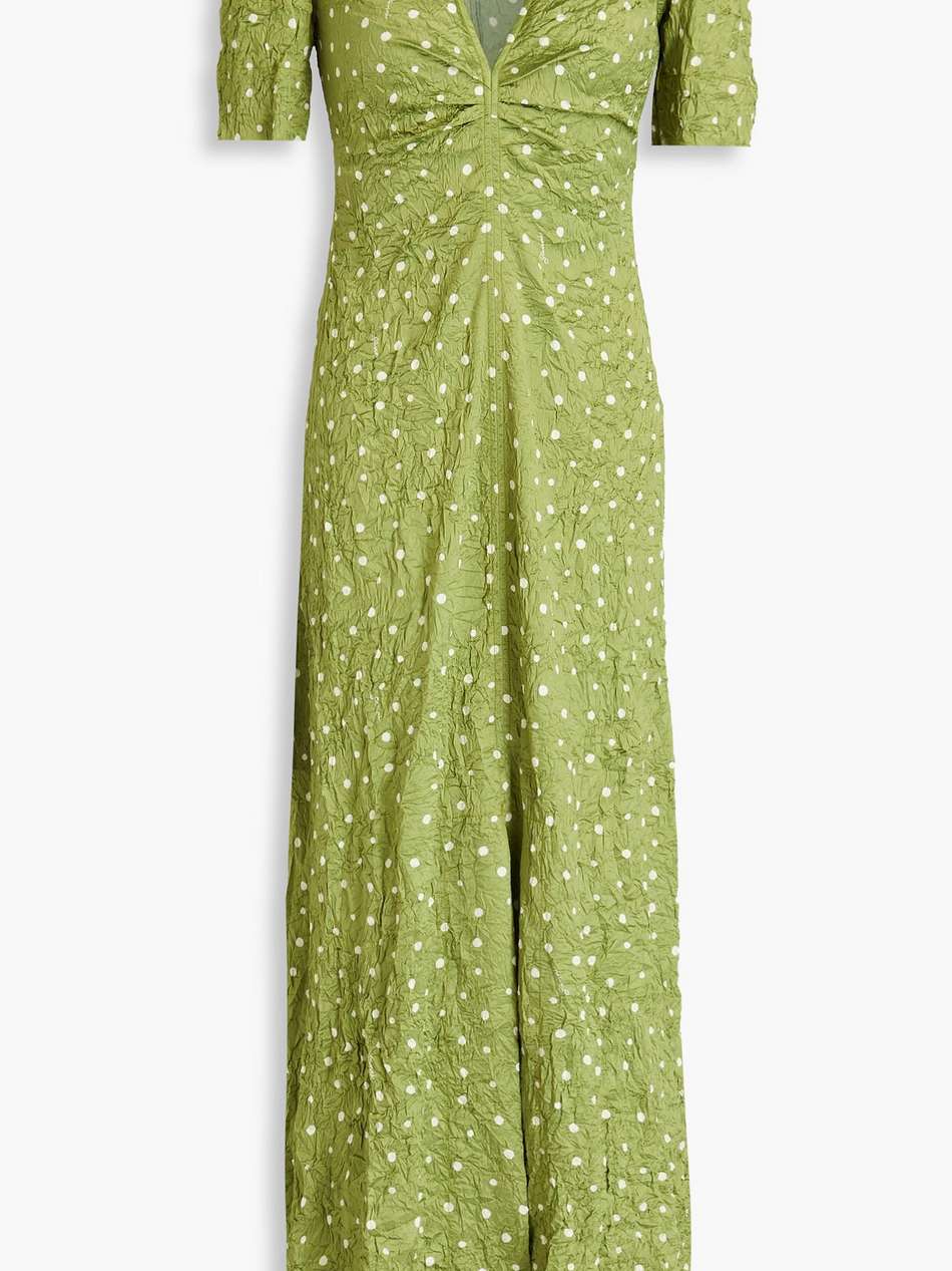 cold-shoulder polka-dot crinkled-satin midi dress