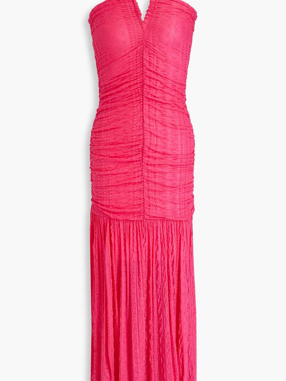 ruched textured-knit halterneck maxi dress