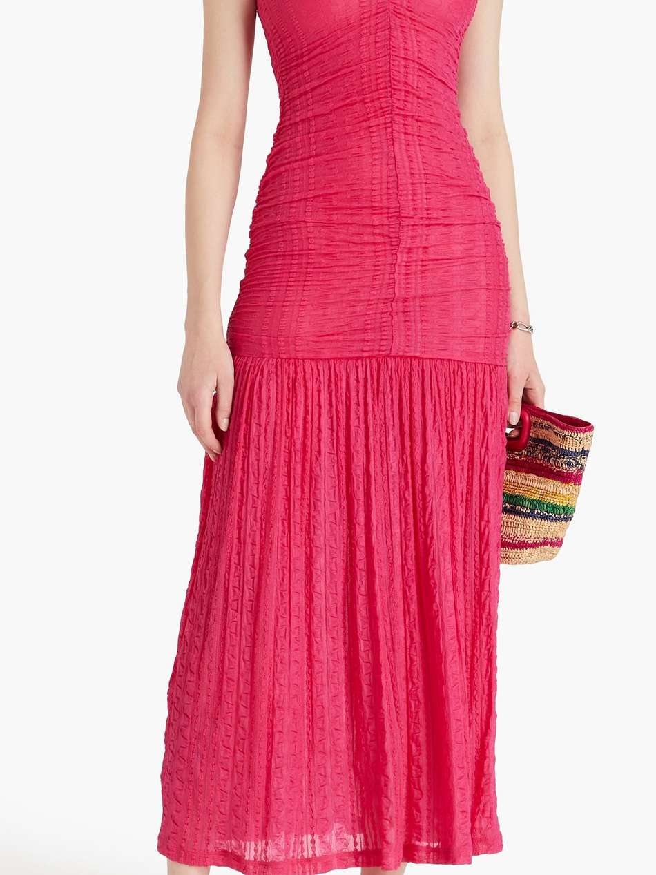 ruched textured-knit halterneck maxi dress