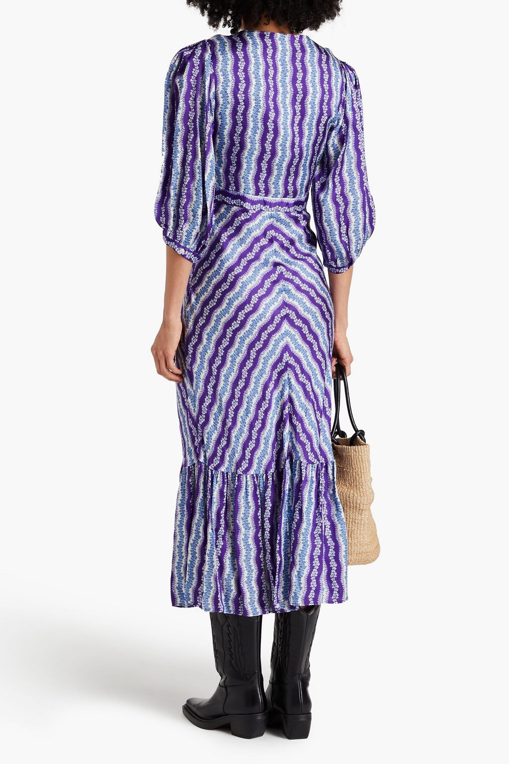 SANDRO Maxikleid aus glänzendem Twill mit floralem Print, Twist-Detail und Cut-outs