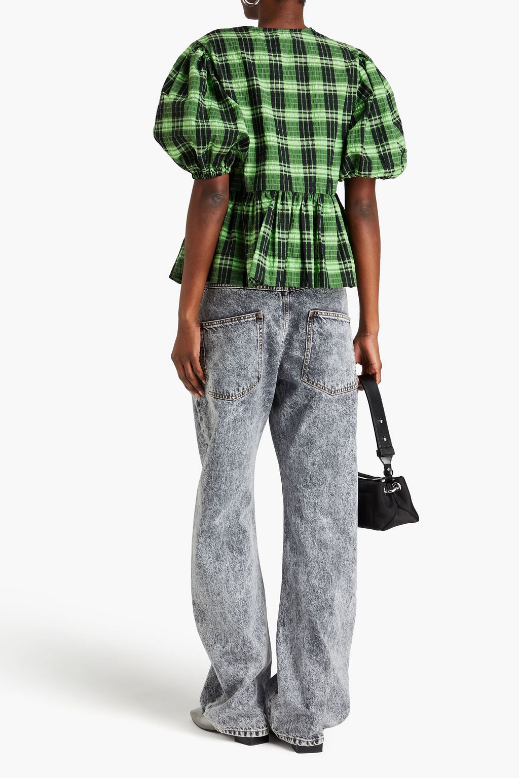 GANNI Checked seersucker blouse