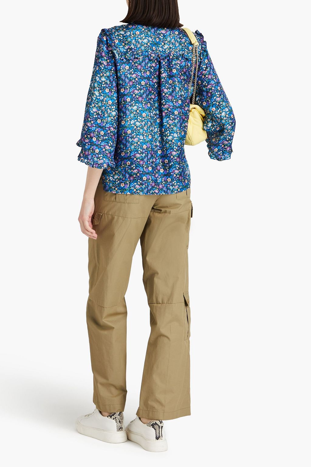 SANDRO Hemd aus Seiden-Twill mit floralem Print und Rüschen