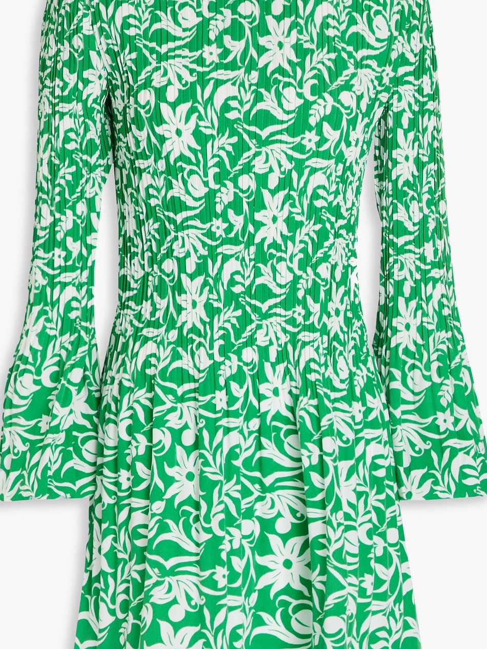 floral-print plissé-crepe mini dress