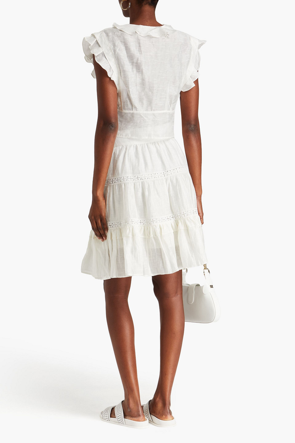 Sandro Guipure Lace-trimmed Linen-blend Gauze Skirt In White