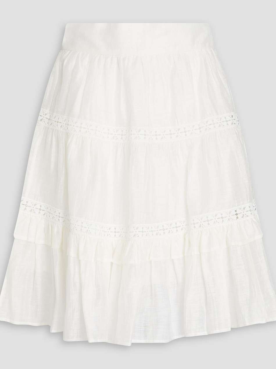 guipure lace-trimmed linen-blend gauze skirt