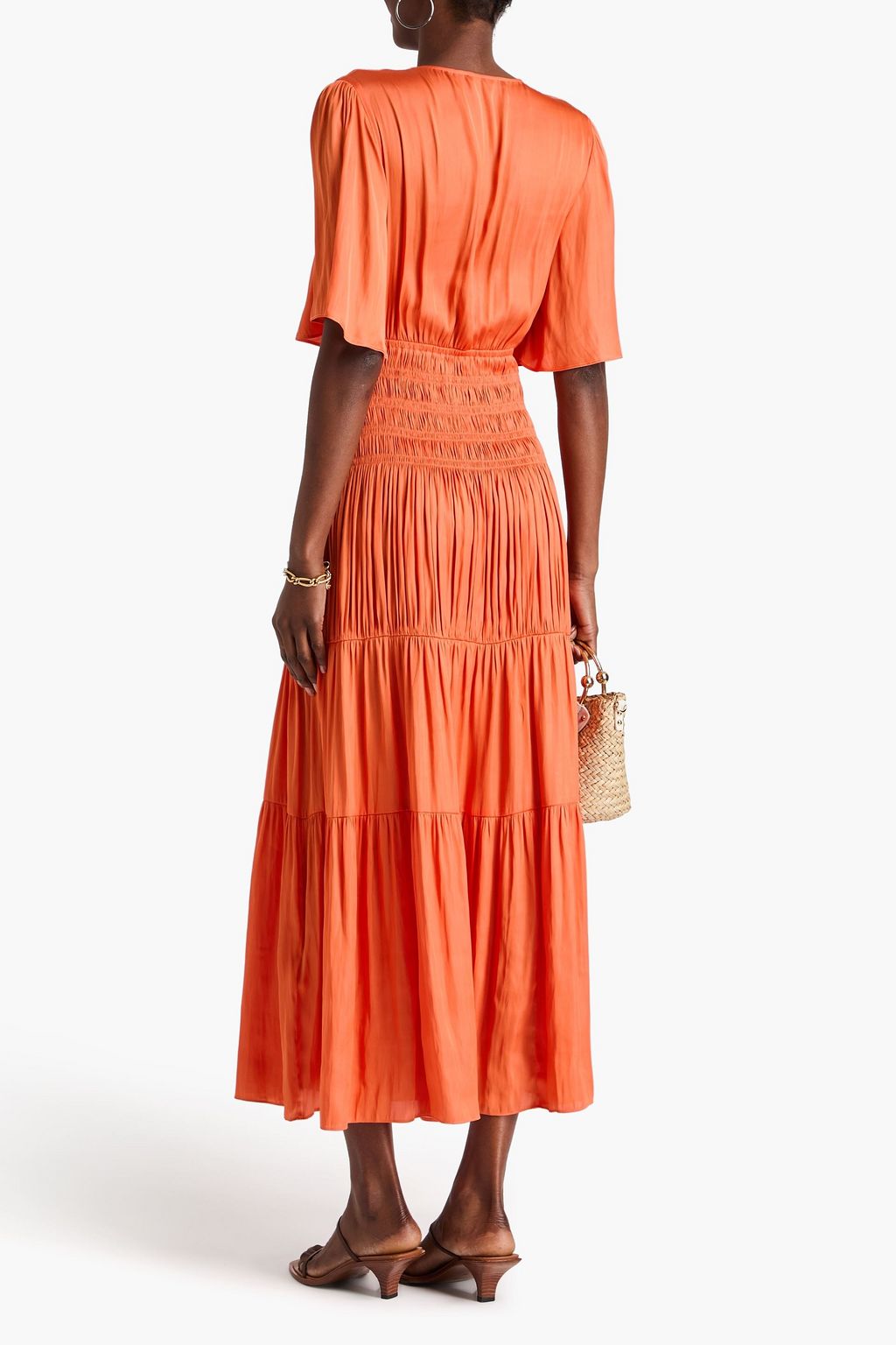 MAJE Shirred satin maxi dress