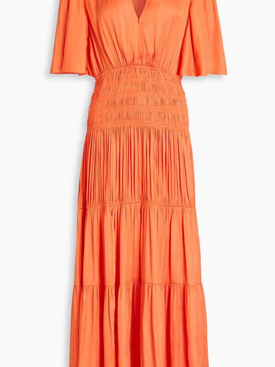 shirred satin maxi dress