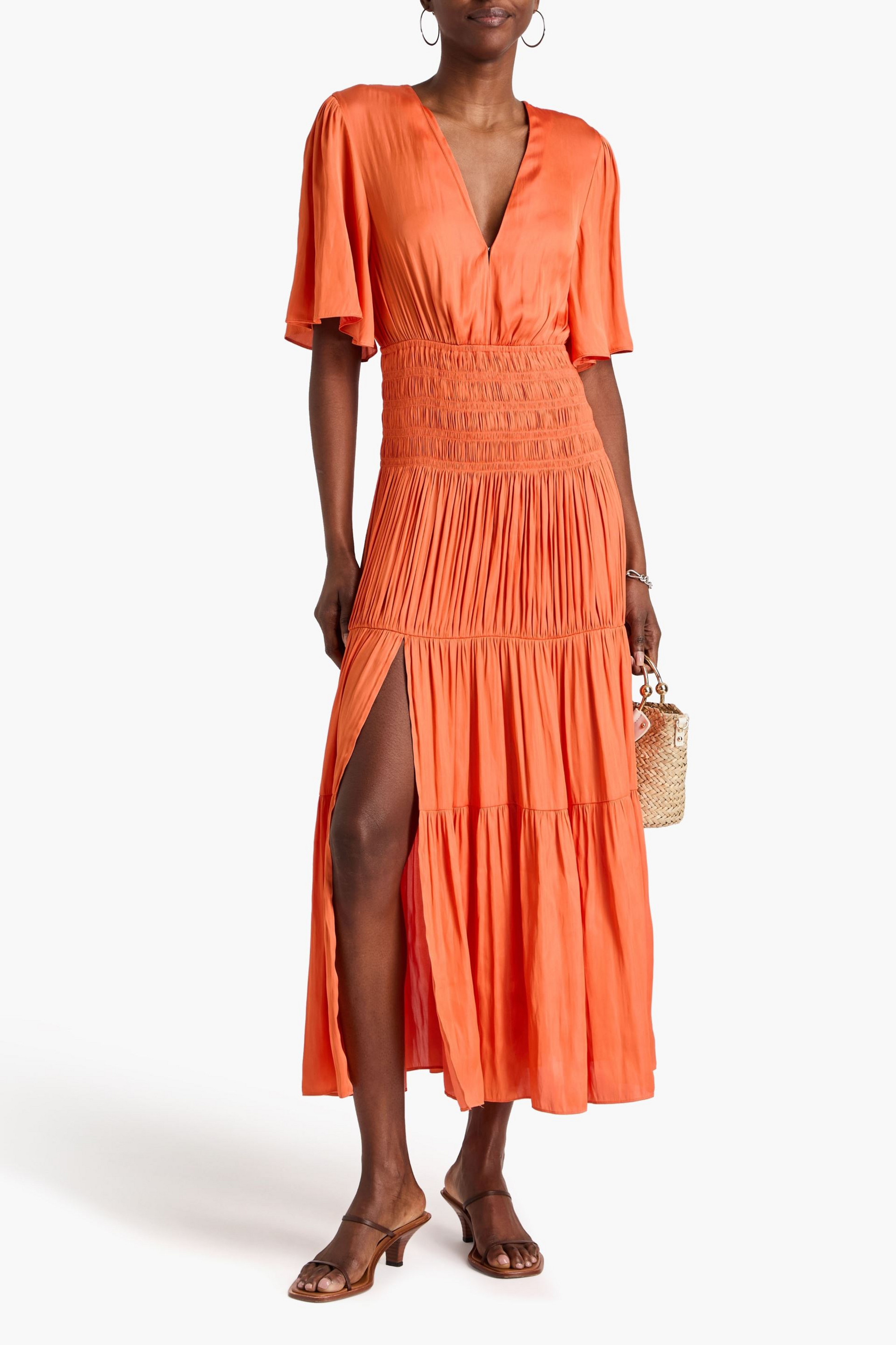 MAJE Shirred satin maxi dress