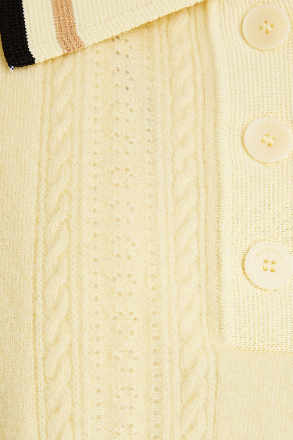 Shop Sandro Pointelle-knit Wool And Cashmere-blend Polo Sweater In Pastel Yellow