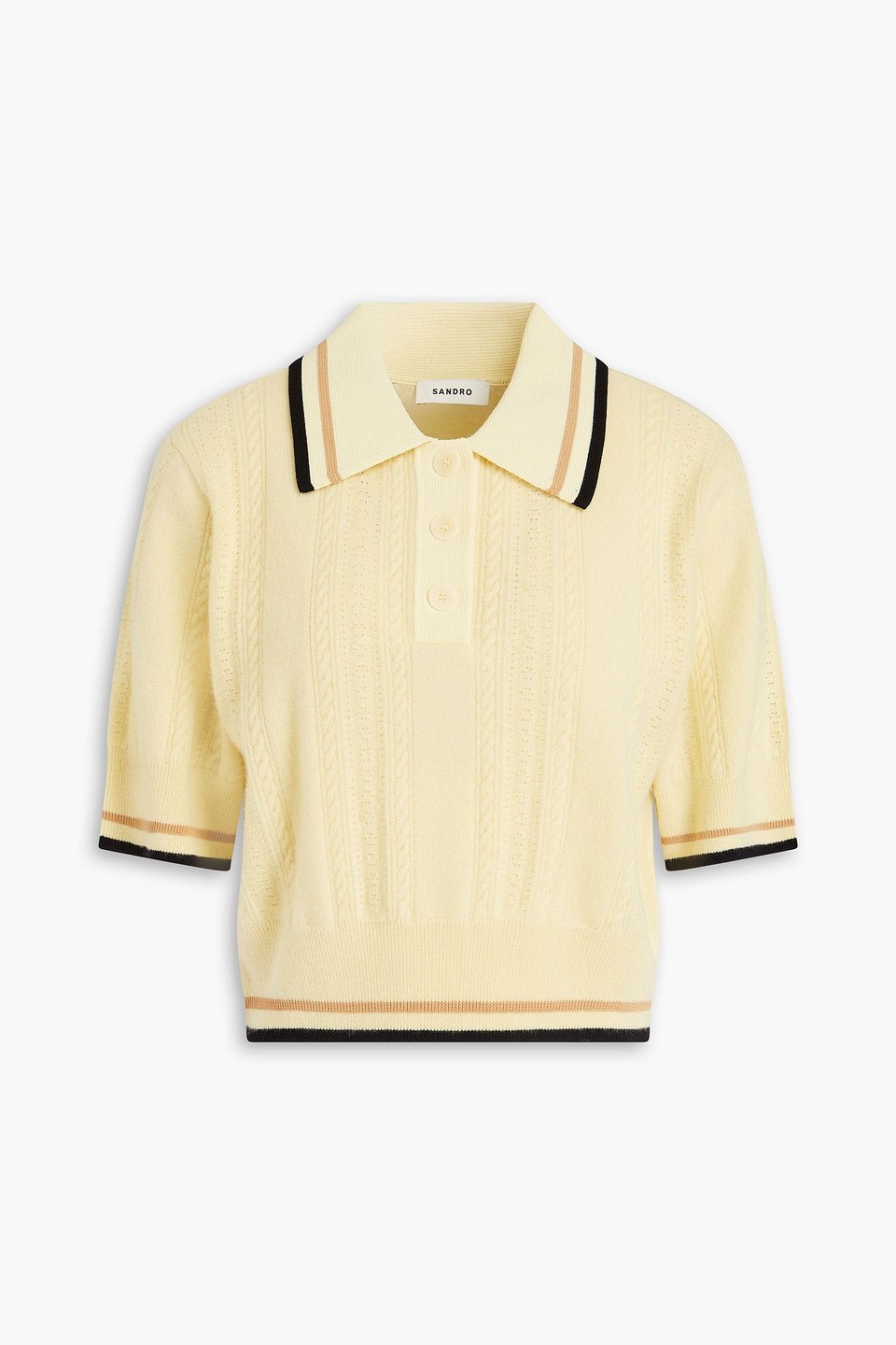 Sandro Loire Pointelle-knit Wool And Cashmere-blend Polo Sweater In Yellow