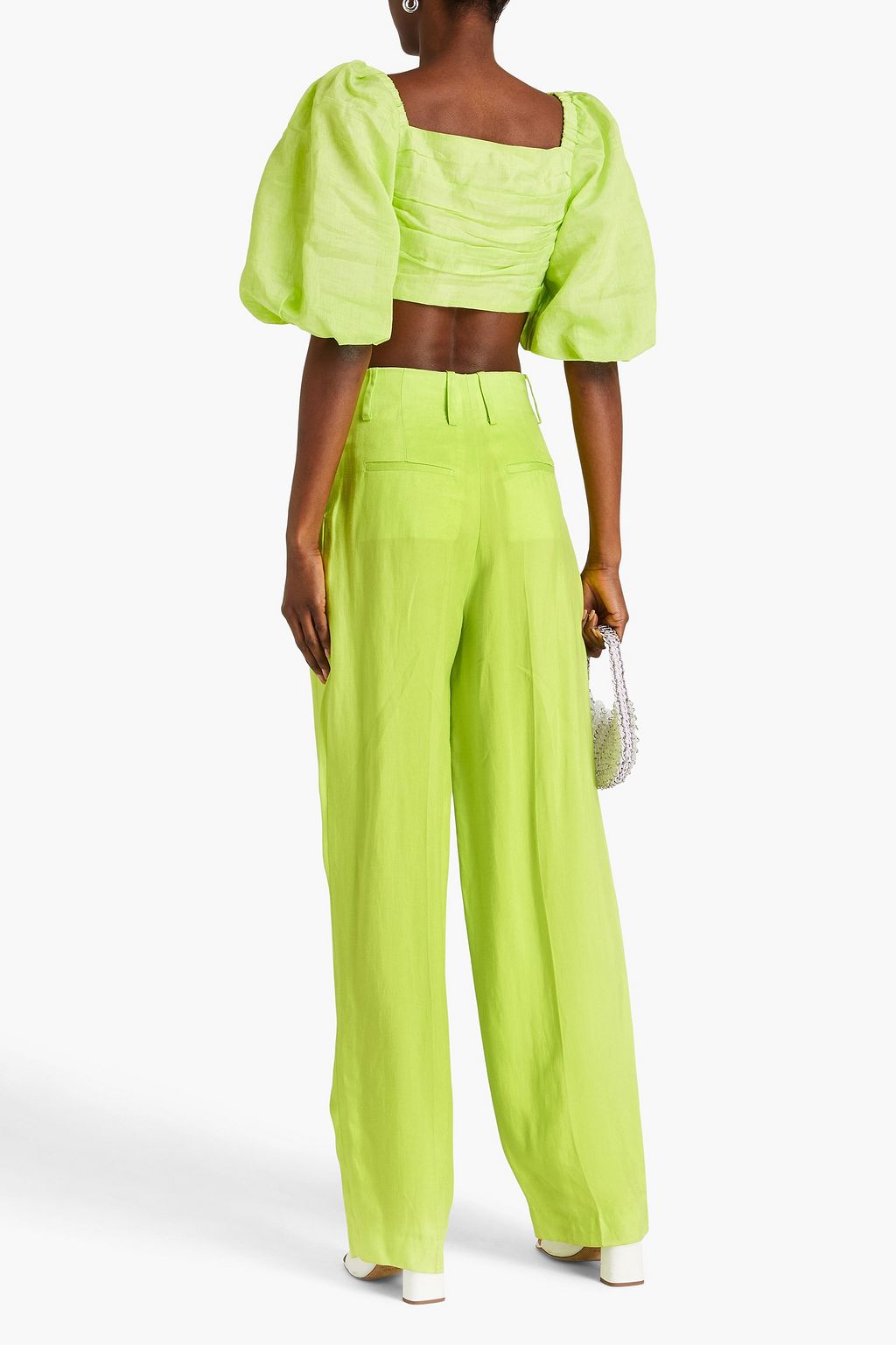 SANDRO Pleated twill wide-leg pants