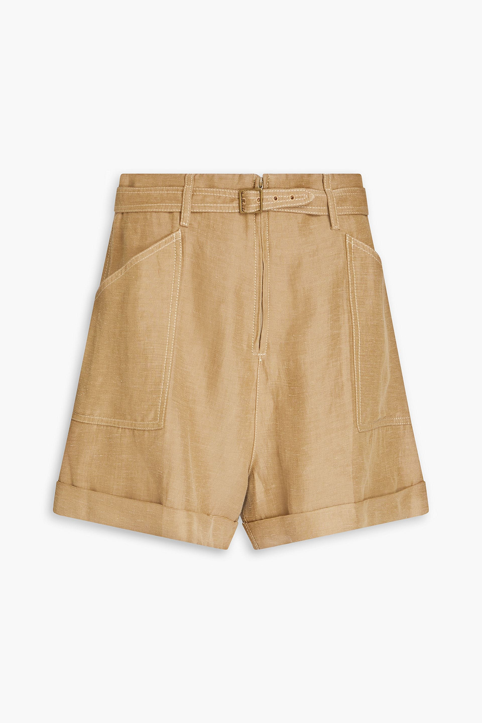 Sandro Belted Slub Woven Shorts In Brown