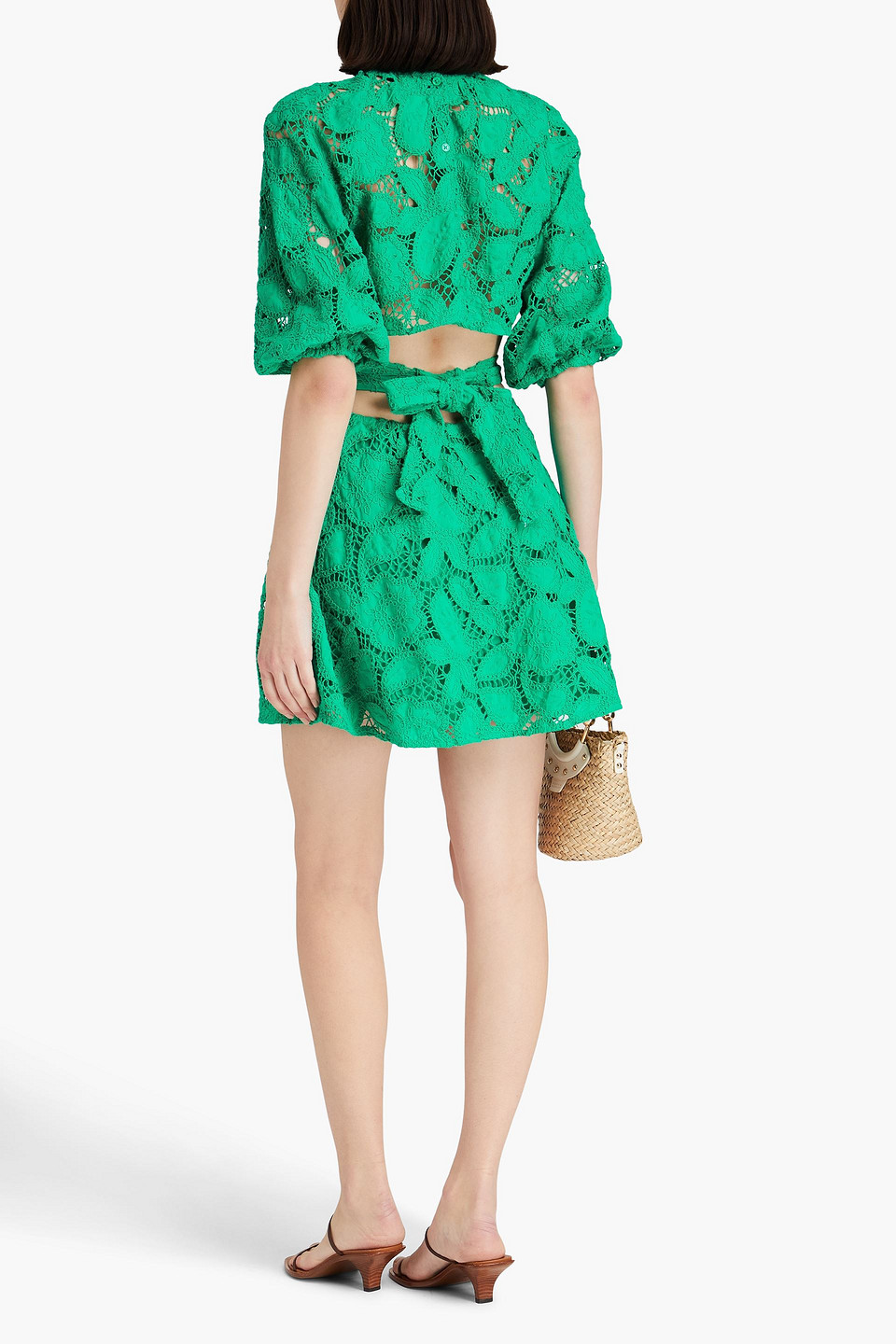 MAJE CUTOUT BRODERIE ANGLAISE COTTON MINI DRESS