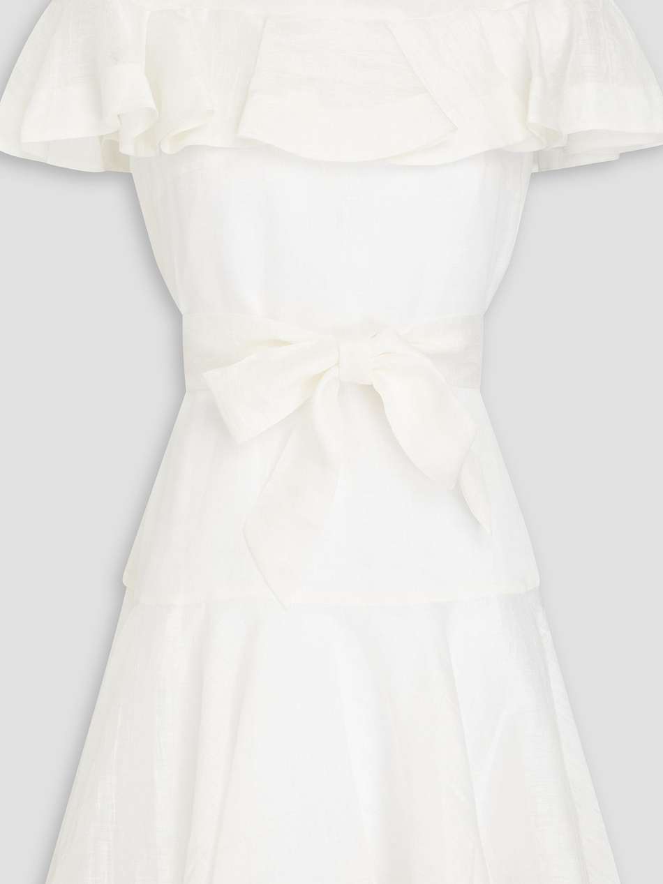 ruffled belted linen-blend gauze mini dress