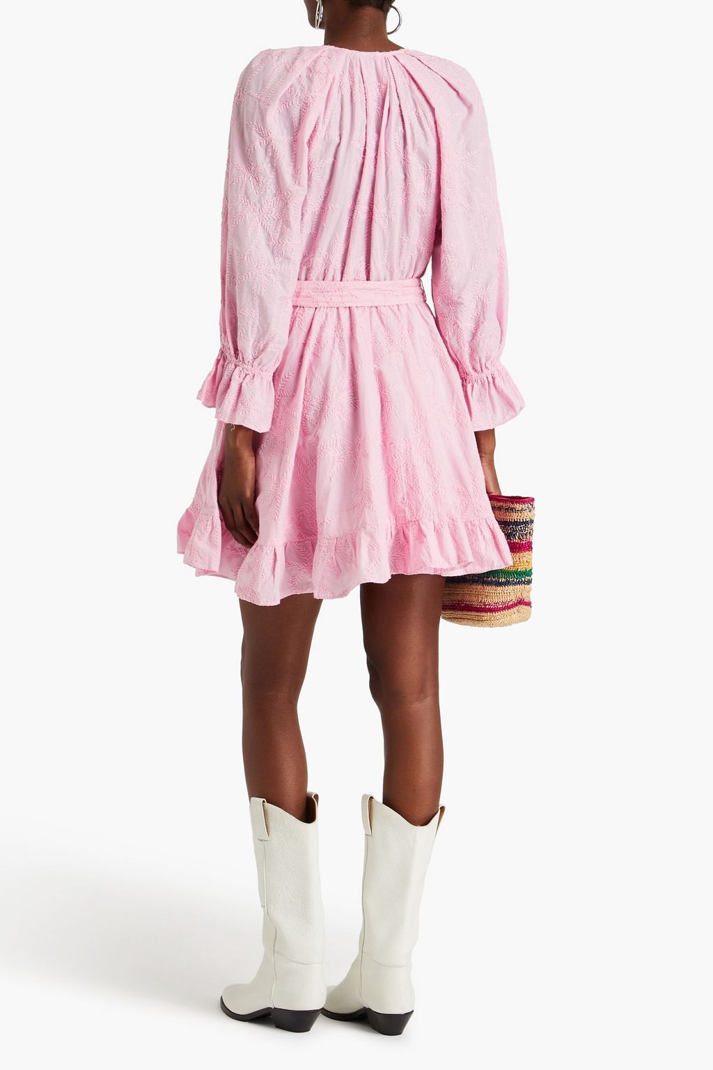 MAJE Ruffled embroidered cotton mini dress
