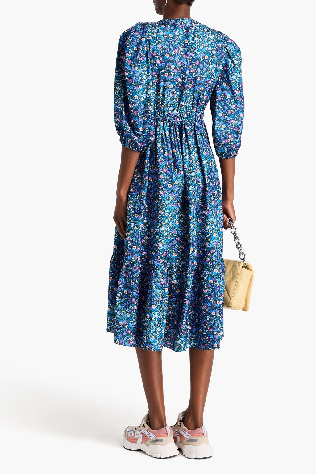 SANDRO Floral-print silk-twill midi dress