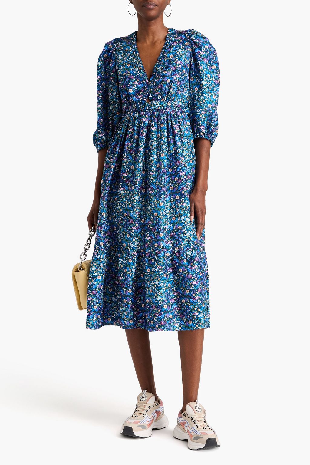 SANDRO Floral-print silk-twill midi dress