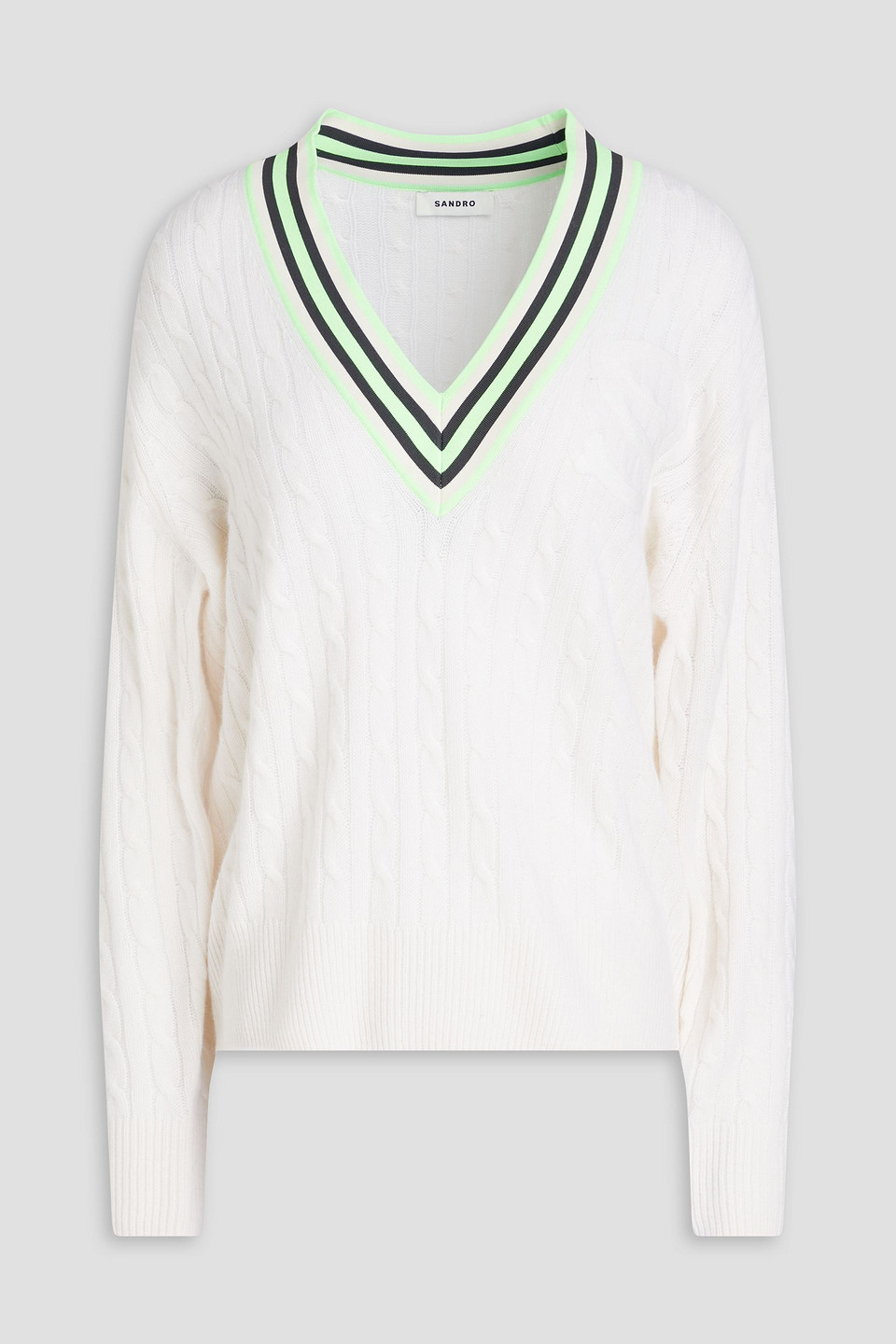 Sandro Embroidered Cable-knit Wool And Cashmere-blend Jumper In Ivory