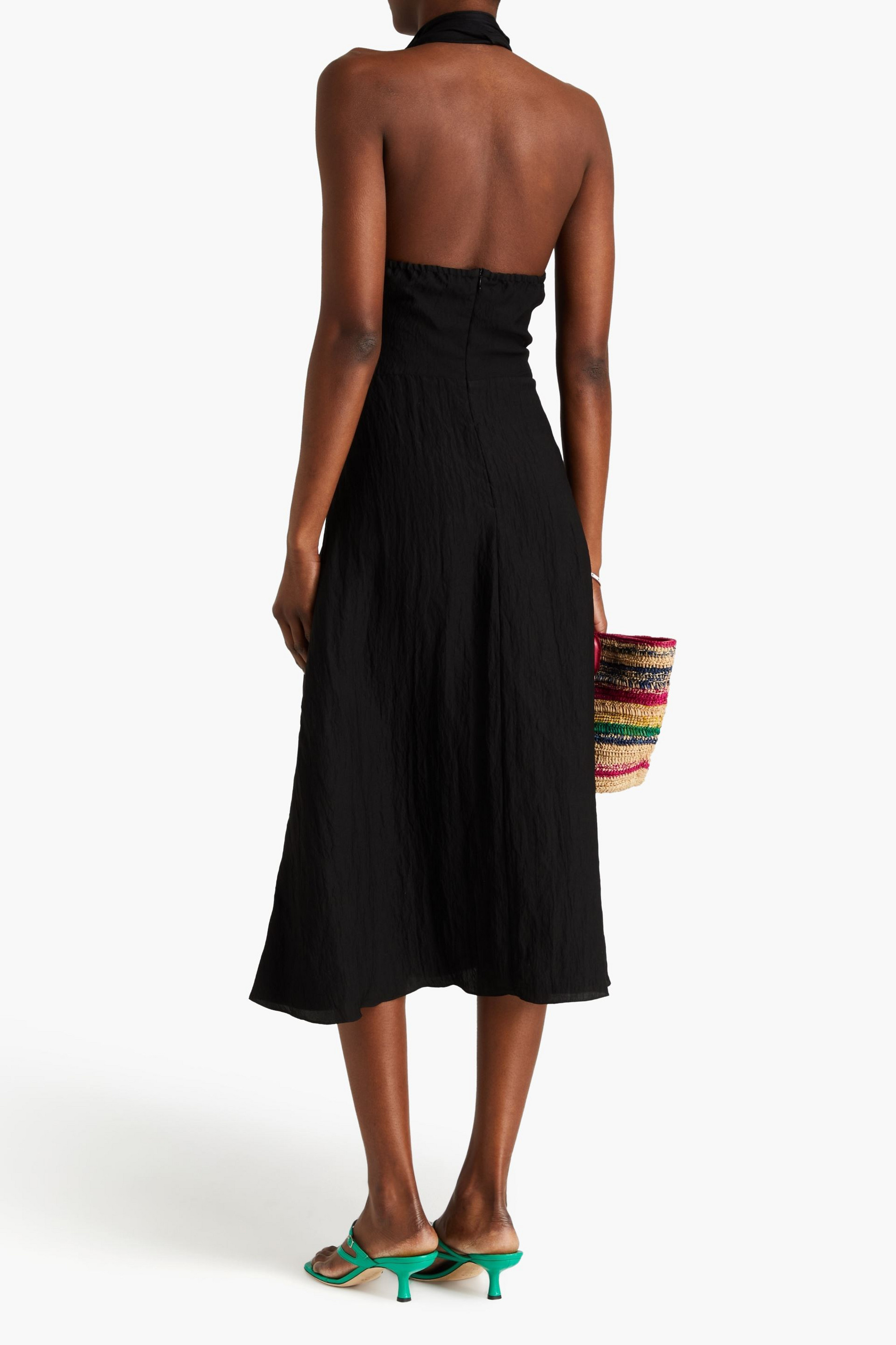 SANDRO Knotted crinkled-gauze halterneck midi dress thumbnail