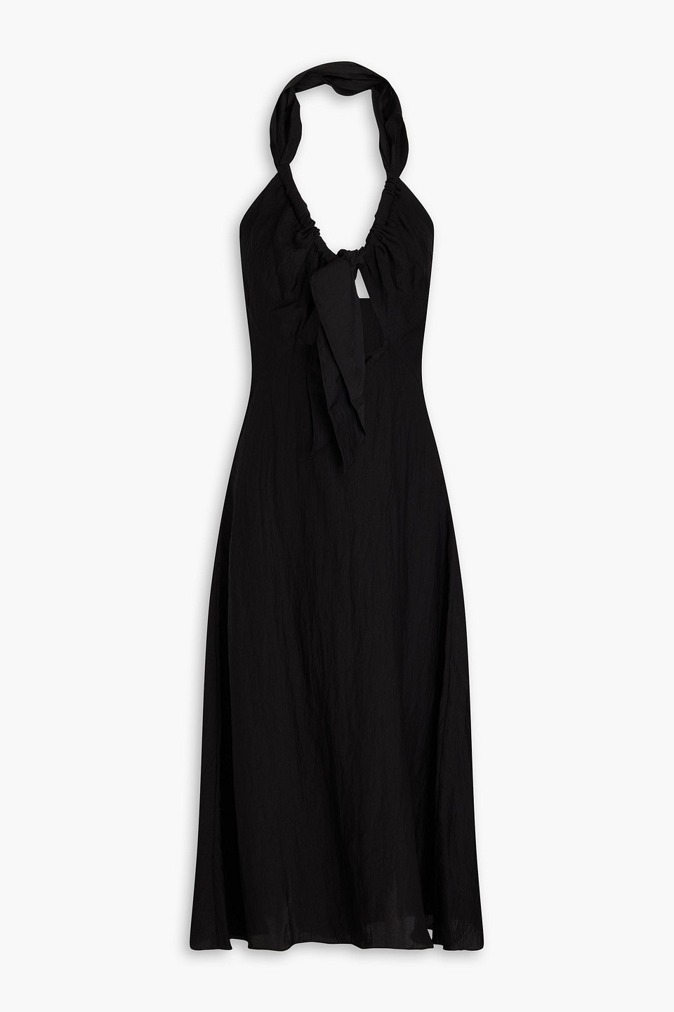 Sandro Knotted Crinkled-gauze Halterneck Midi Dress In Black