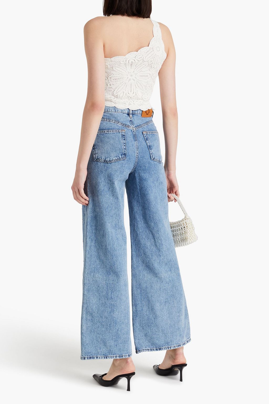 MAJE Embellished high-rise wide-leg jeans