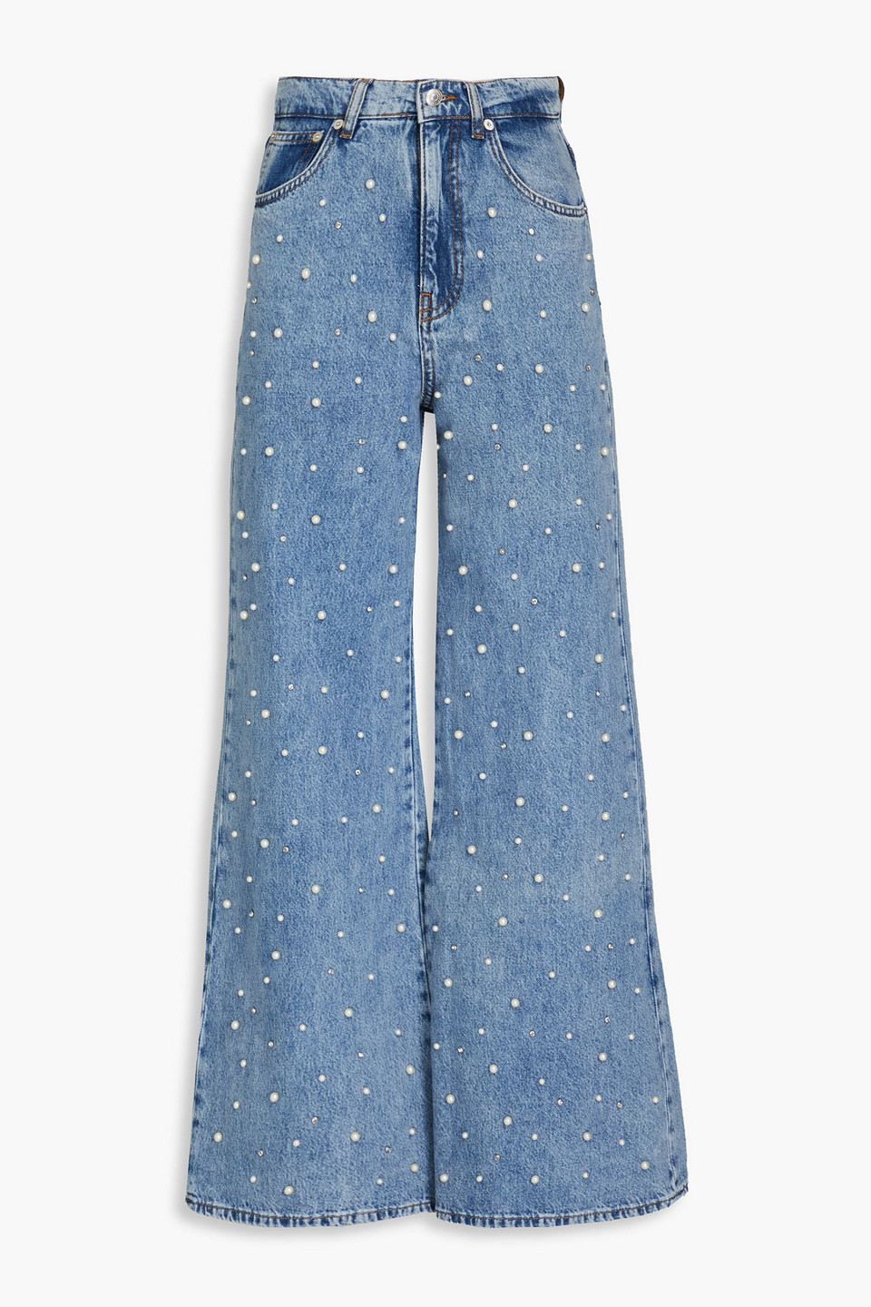 Maje Hoch Sitzende Jeans Mit Weitem Bein Und Verzierung In Mittelblauer Denim