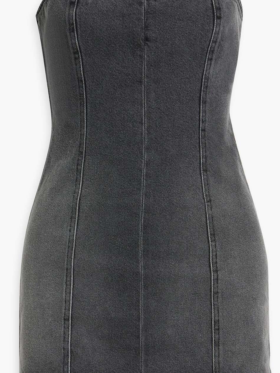 strapless lace-up denim mini dress