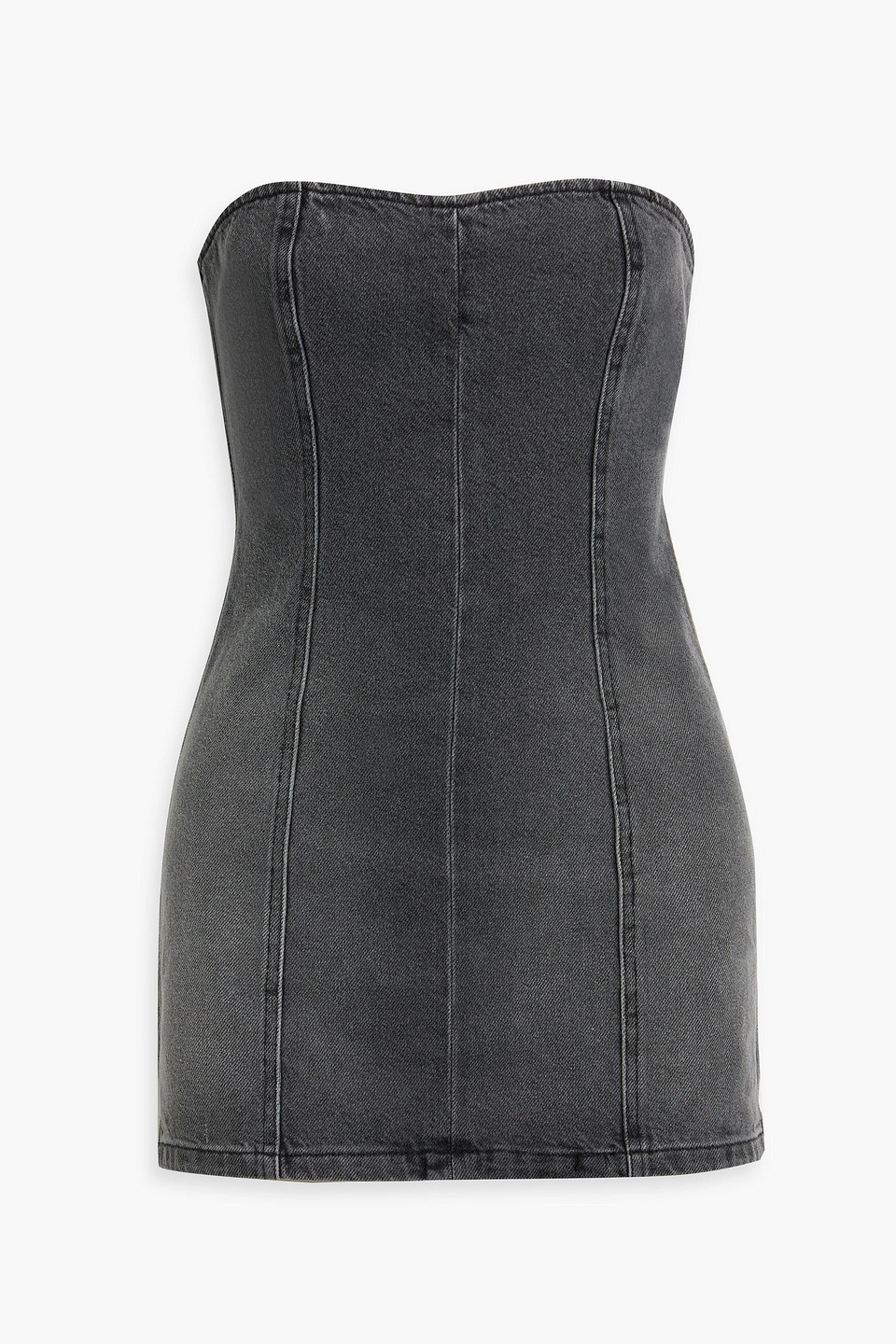 Eb Denim Strapless Lace-up Denim Mini Dress In Dark Gray