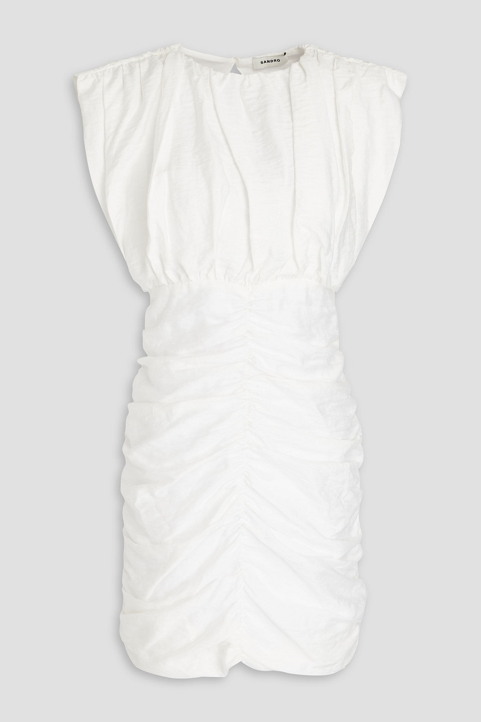 Sandro Ruched Crinkled Twill Mini Dress In White